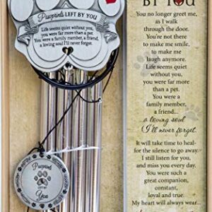 Pet Memorial Wind Chime - 18" Metal Casted Pawprint Wind Chime - A Beautiful Remembrance Gift for a Grieving Pet Owner - Includes Pawprints Left by You Poem Card