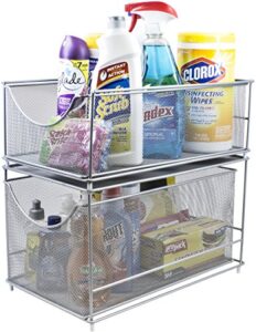 sorbus® cabinet organizer set —mesh storage organizer with pull out drawers—ideal for countertop, cabinet, pantry, under the sink, desktop and more (silver two-piece set)