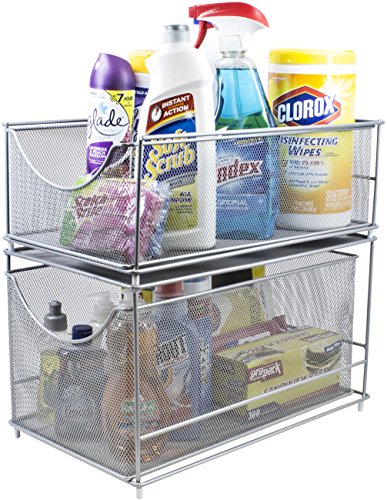 Sorbus® Cabinet Organizer Set —Mesh Storage Organizer with Pull Out Drawers—Ideal for Countertop, Cabinet, Pantry, Under the Sink, Desktop and More (Silver Two-Piece Set)