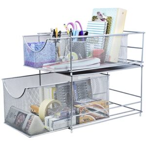 Sorbus® Cabinet Organizer Set —Mesh Storage Organizer with Pull Out Drawers—Ideal for Countertop, Cabinet, Pantry, Under the Sink, Desktop and More (Silver Two-Piece Set)