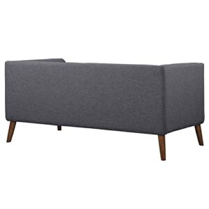 Armen Living Hudson Loveseat in Dark Grey Linen and Walnut Wood Finish