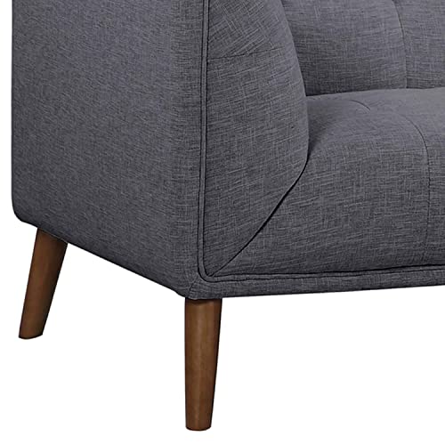 Armen Living Hudson Loveseat in Dark Grey Linen and Walnut Wood Finish