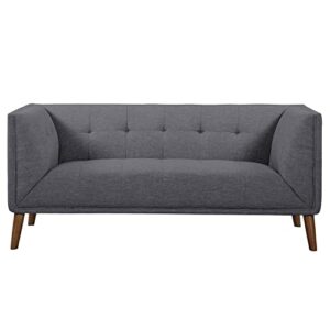 Armen Living Hudson Loveseat in Dark Grey Linen and Walnut Wood Finish