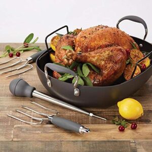 Anolon Advanced Hard Anodized Nonstick Roaster / Roasting Pan Set with Utensils - 16 Inch x 13 Inch, Gray