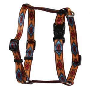 yellow dog design indian spirit orange roman style h dog harness, large