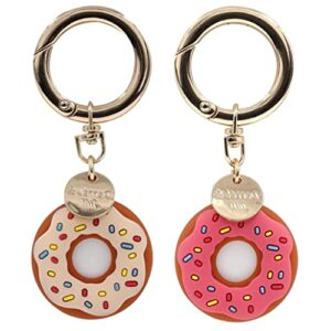 2 pack airtag case keychain doughnut silicone apple tracker case cover cute 3d donut airtag holder with key ring for kids grandma dog cat pet collar beige & pink