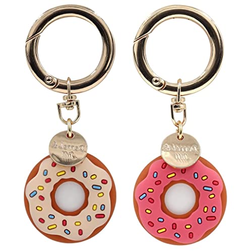 2 Pack Airtag Case Keychain Doughnut Silicone Apple Tracker Case Cover Cute 3D Donut Airtag Holder with Key Ring for Kids Grandma Dog Cat Pet Collar Beige & Pink