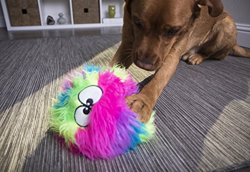 goDog Furballz Squeaky Plush Ball Dog Toy, Chew Guard Technology - Rainbow, Large