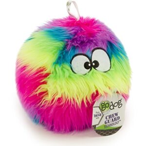 goDog Furballz Squeaky Plush Ball Dog Toy, Chew Guard Technology - Rainbow, Large