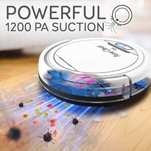 Pure Clean Robot Vacuum Cleaner - Upgraded Lithium Battery 90 Min Run Time - Automatic Bot Self Detects Stairs Pet Hair Allergies Friendly Robotic Home Cleaning for Carpet Hardwood Floor - PUCRC25