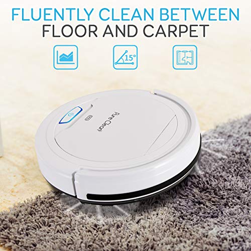 Pure Clean Robot Vacuum Cleaner - Upgraded Lithium Battery 90 Min Run Time - Automatic Bot Self Detects Stairs Pet Hair Allergies Friendly Robotic Home Cleaning for Carpet Hardwood Floor - PUCRC25