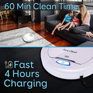 Pure Clean Robot Vacuum Cleaner - Upgraded Lithium Battery 90 Min Run Time - Automatic Bot Self Detects Stairs Pet Hair Allergies Friendly Robotic Home Cleaning for Carpet Hardwood Floor - PUCRC25