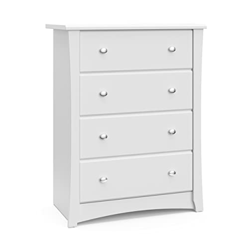 Storkcraft Crescent 4 Drawer Chest (White) – GREENGUARD Gold Certified, Dresser For Nursery, 4 Drawer Dresser, Kids Dresser, Nursery Dresser Drawer Organizer, Chest of Drawers