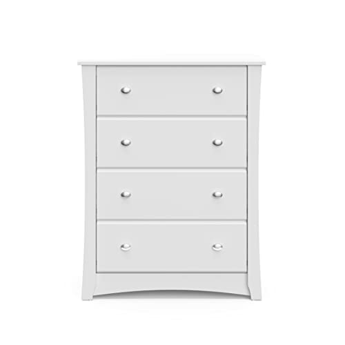 Storkcraft Crescent 4 Drawer Chest (White) – GREENGUARD Gold Certified, Dresser For Nursery, 4 Drawer Dresser, Kids Dresser, Nursery Dresser Drawer Organizer, Chest of Drawers