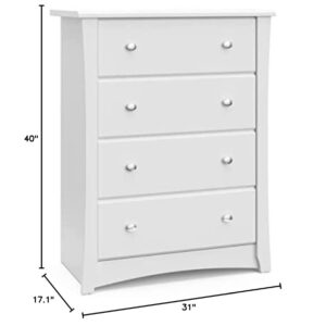 Storkcraft Crescent 4 Drawer Chest (White) – GREENGUARD Gold Certified, Dresser For Nursery, 4 Drawer Dresser, Kids Dresser, Nursery Dresser Drawer Organizer, Chest of Drawers