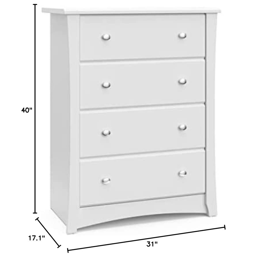 Storkcraft Crescent 4 Drawer Chest (White) – GREENGUARD Gold Certified, Dresser For Nursery, 4 Drawer Dresser, Kids Dresser, Nursery Dresser Drawer Organizer, Chest of Drawers