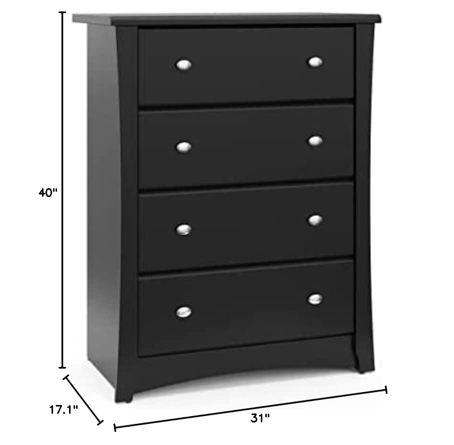 Storkcraft Crescent 4 Drawer Chest (Black) – GREENGUARD Gold Certified, Dresser For Nursery, 4 Drawer Dresser, Kids Dresser, Nursery Dresser Drawer Organizer, Chest of Drawers