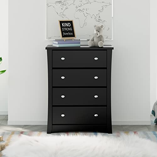 Storkcraft Crescent 4 Drawer Chest (Black) – GREENGUARD Gold Certified, Dresser For Nursery, 4 Drawer Dresser, Kids Dresser, Nursery Dresser Drawer Organizer, Chest of Drawers