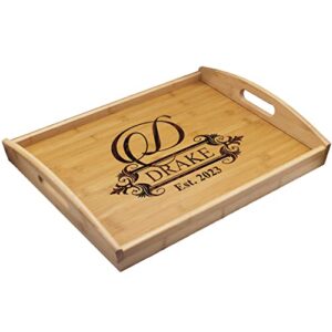 Engraved Wooden Serving Platter Tray with Handles - Personalized and Custom Monogrammed