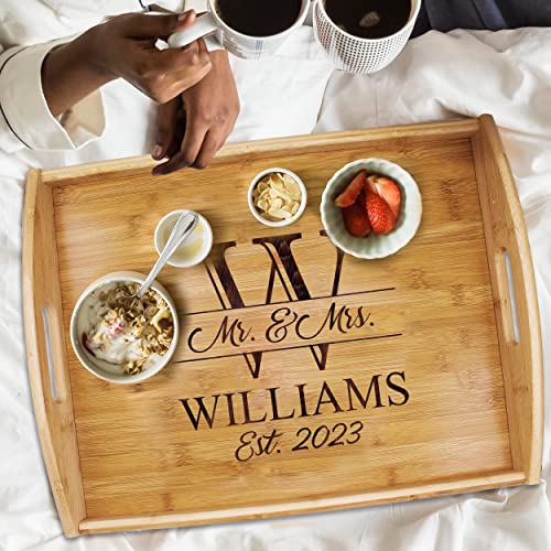 Engraved Wooden Serving Platter Tray with Handles - Personalized and Custom Monogrammed