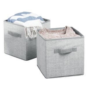 mdesign small fabric collapsible organizer cube bin box with front handle for cube furniture units, closet or bedroom storage, holds clothing, linens, accessories - lido collection - 2 pack - gray