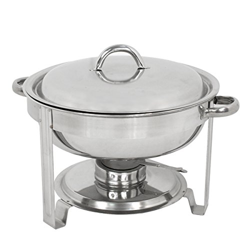 SUPER DEAL Upgraded 5 Qt Full Size Stainless Steel Chafing Dish Round Chafer Buffet Catering Warmer Set w/Food and Water Pan, Lid, Solid Stand and Fuel Holder