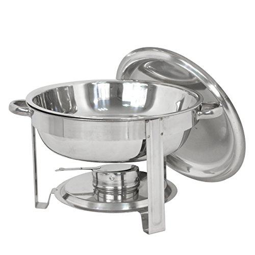 SUPER DEAL Upgraded 5 Qt Full Size Stainless Steel Chafing Dish Round Chafer Buffet Catering Warmer Set w/Food and Water Pan, Lid, Solid Stand and Fuel Holder