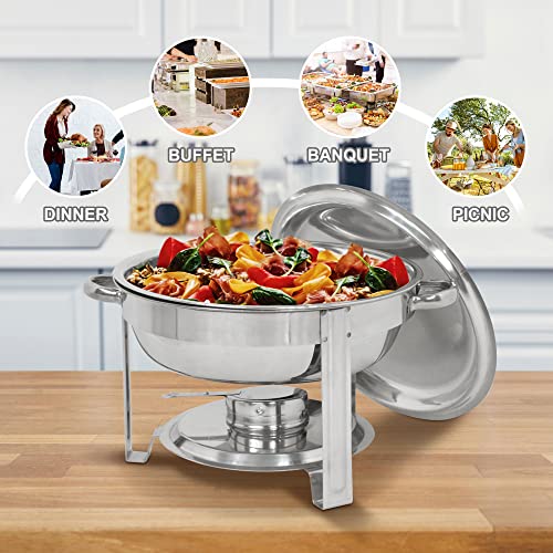 SUPER DEAL Upgraded 5 Qt Full Size Stainless Steel Chafing Dish Round Chafer Buffet Catering Warmer Set w/Food and Water Pan, Lid, Solid Stand and Fuel Holder