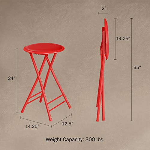 24-Inch Counter Height Bar Stool – Backless Folding Chair with 300lb Capacity for Kitchen, Recreation Room, or Game Room by Trademark Home (Red) Set of 1