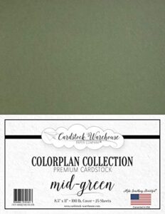 colorplan mid green cardstock paper - 8.5 x 11 inch premium matte 100 lb. heavyweight - 25 sheets from cardstock warehouse