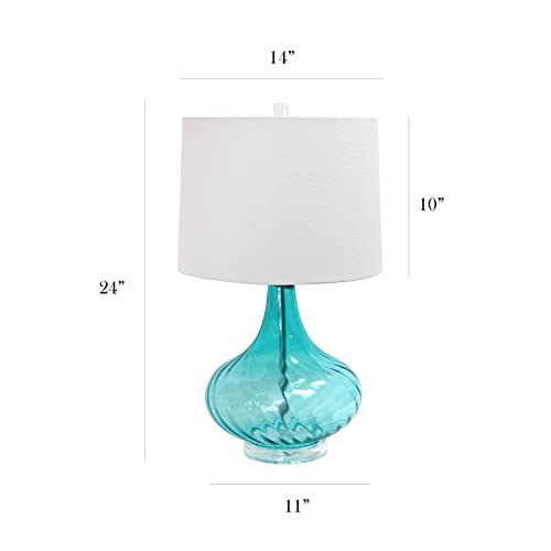 Elegant Designs LT3214-BLU Glass Table Lamp with Fabric Shade, Light Blue