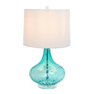 Elegant Designs LT3214-BLU Glass Table Lamp with Fabric Shade, Light Blue