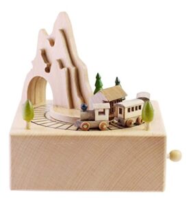 raincol musical box featuring mountain tunnel with small moving magnetic train | plays "spirited away