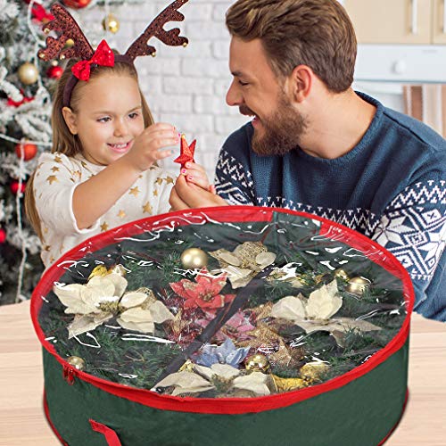 Primode Wreath Storage Bag 30" | Garland Wreaths Container with Clear Window for Easy Holiday Storage | Durable 600D Oxford Material (Green)