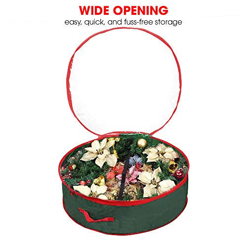 Primode Wreath Storage Bag 30" | Garland Wreaths Container with Clear Window for Easy Holiday Storage | Durable 600D Oxford Material (Green)