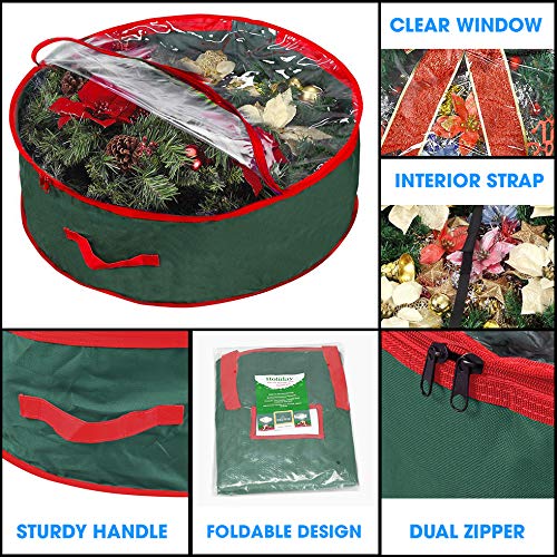 Primode Wreath Storage Bag 30" | Garland Wreaths Container with Clear Window for Easy Holiday Storage | Durable 600D Oxford Material (Green)