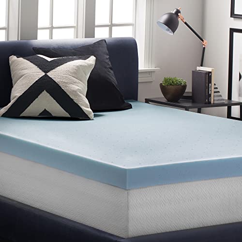 LUCID 4 Inch Gel Memory Foam Mattress Topper-Ventilated Design-Ultra Plush-Full, Blue