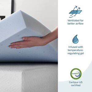 LUCID 4 Inch Gel Memory Foam Mattress Topper-Ventilated Design-Ultra Plush-Full, Blue