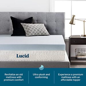 LUCID 4 Inch Gel Memory Foam Mattress Topper-Ventilated Design-Ultra Plush-Full, Blue