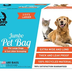 Hippo Sak Extra Large Pet Poop Bags for Large Dogs and Cat Litter, 480 Count