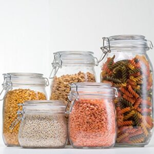 HomEquip 5-Piece Airtight Canister Set with Clip Top Lids (Clear Glass): Kitchen Preserving Storage Jars - Great Dry Food Pantry Containers for Pasta, Cereal, Cookies, Sugar, Flour, Coffee & Tea