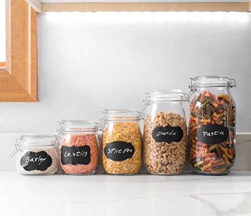 HomEquip 5-Piece Airtight Canister Set with Clip Top Lids (Clear Glass): Kitchen Preserving Storage Jars - Great Dry Food Pantry Containers for Pasta, Cereal, Cookies, Sugar, Flour, Coffee & Tea