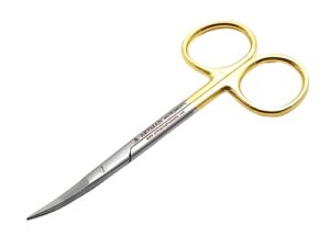 scissors 4.5 inches curved with tungsten carbide inserts| gold plated handle extra sharp and durable by artman instruments