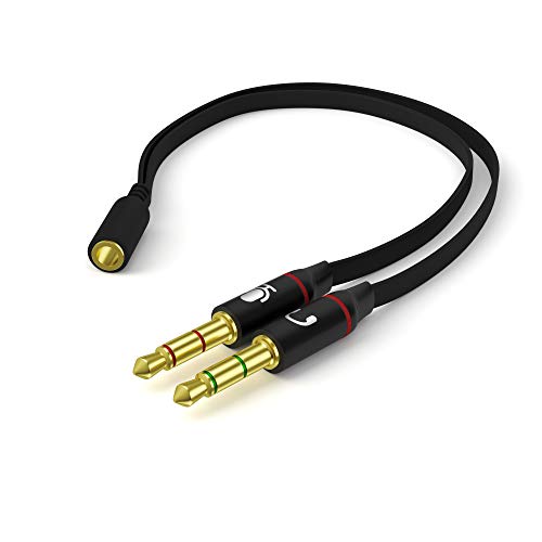 D & K Exclusives Headphone Splitter for Computer 3.5mm Female to 2 Dual 3.5mm Male Headphone Mic Audio Y Splitter Cable Smartphone Headset to PC Adapter