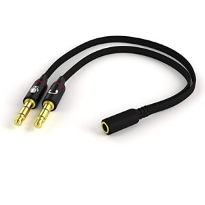 D & K Exclusives Headphone Splitter for Computer 3.5mm Female to 2 Dual 3.5mm Male Headphone Mic Audio Y Splitter Cable Smartphone Headset to PC Adapter