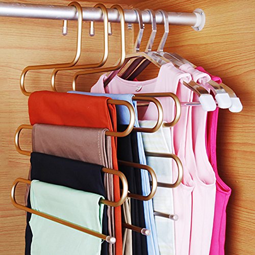 Da Jia Sturdy S-Type Multi-Purpose Aluminum Pants Hangers Closet Space Saving Hangers Storage Rack for Pants Scarf Tie Towel (Golden)