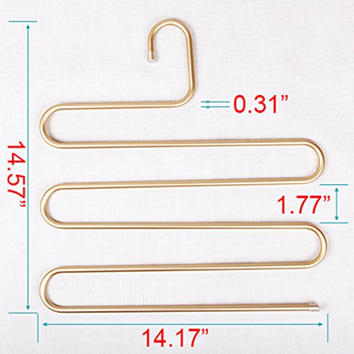 Da Jia Sturdy S-Type Multi-Purpose Aluminum Pants Hangers Closet Space Saving Hangers Storage Rack for Pants Scarf Tie Towel (Golden)