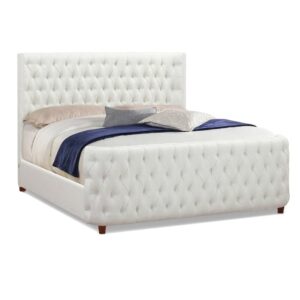 jennifer taylor home brooklyn king tufted panel bed headboard and footboard set, antique white polyester