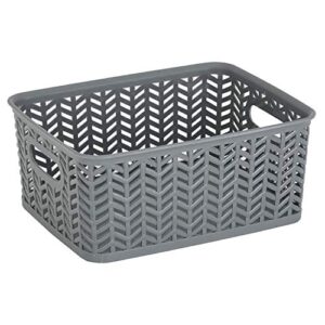 simplify small herringbone bin | storage tote basket | organizer | decorative | good for closets | countertops | desks | dressers | accessories | cleaning products | sports equipment | toys | grey