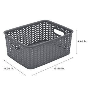 Simplify Small Herringbone Bin | Storage Tote Basket | Organizer | Decorative | Good for Closets | Countertops | Desks | Dressers | Accessories | Cleaning Products | Sports Equipment | Toys | Grey